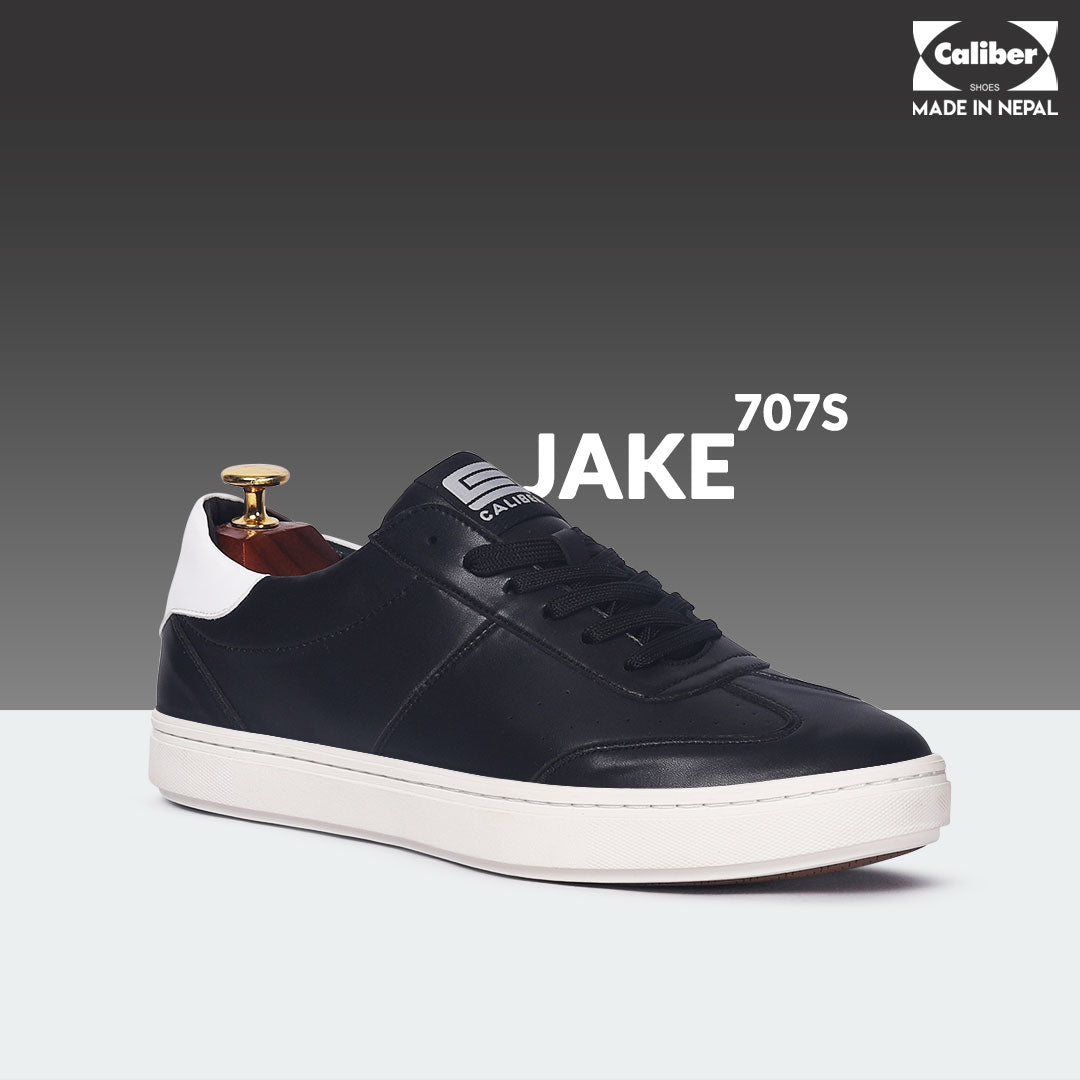 Black/White Casual Sneakers for Men (JAKE 707S) - Caliber Shoes