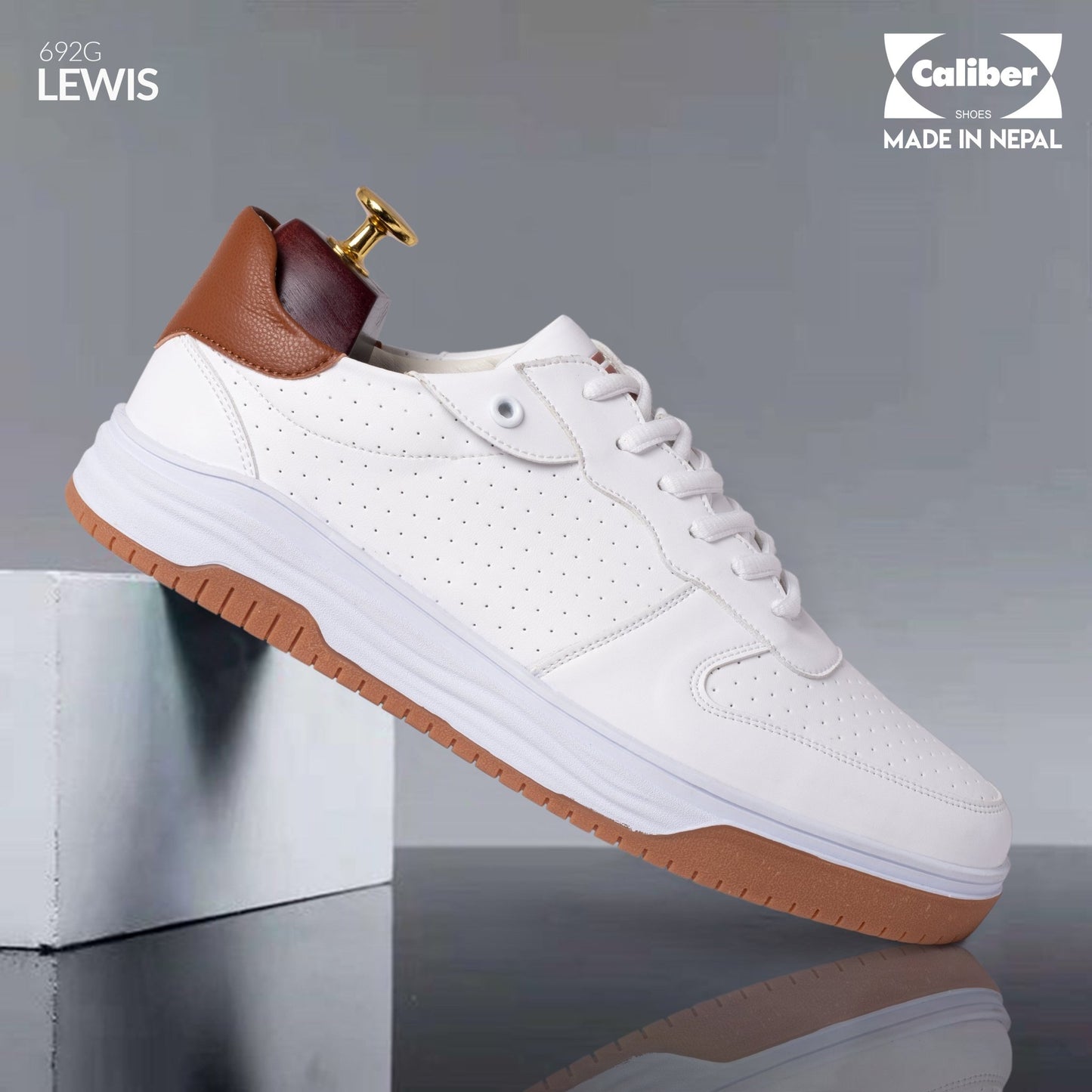 WHITE/BRN Casual Sneakers for Men (LEWIS 692G) - Caliber Shoes