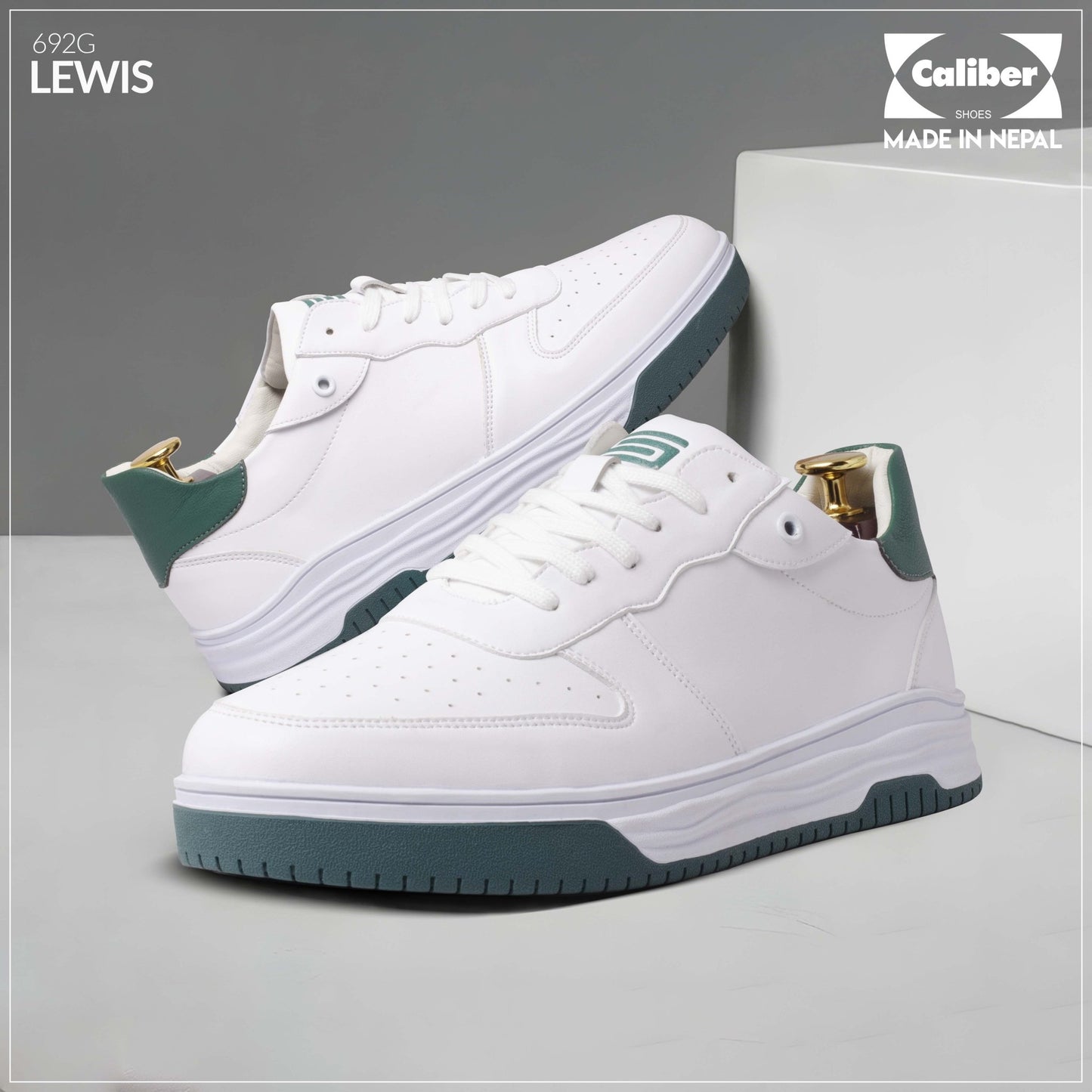 White/Green Casual Sneakers for Men (LEWIS 692G) - Caliber Shoes