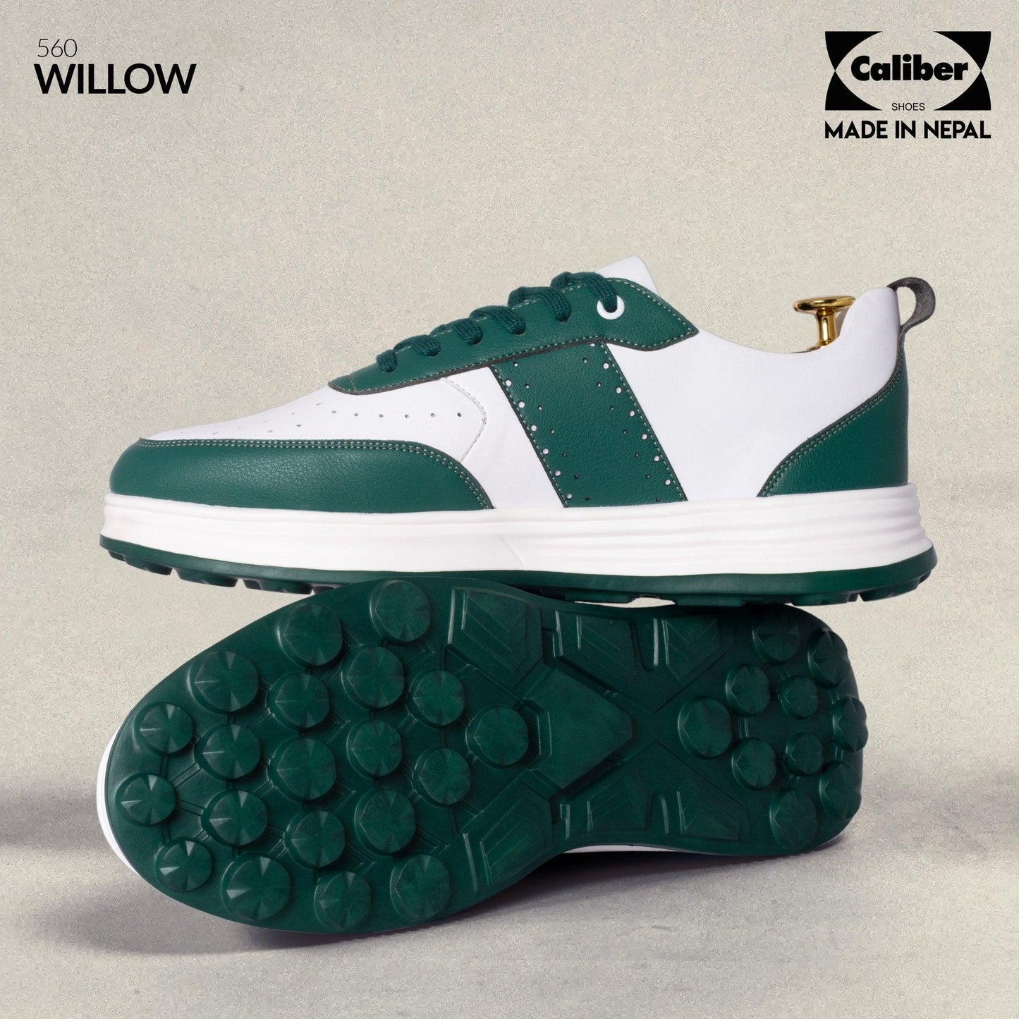 White/Green Casual Sneakers for Men (Willow 560) - Caliber Shoes