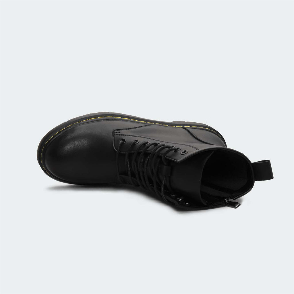 Caliber Shoes Black Lace Up/Chain Boots For Women ( JUDETH 470C )