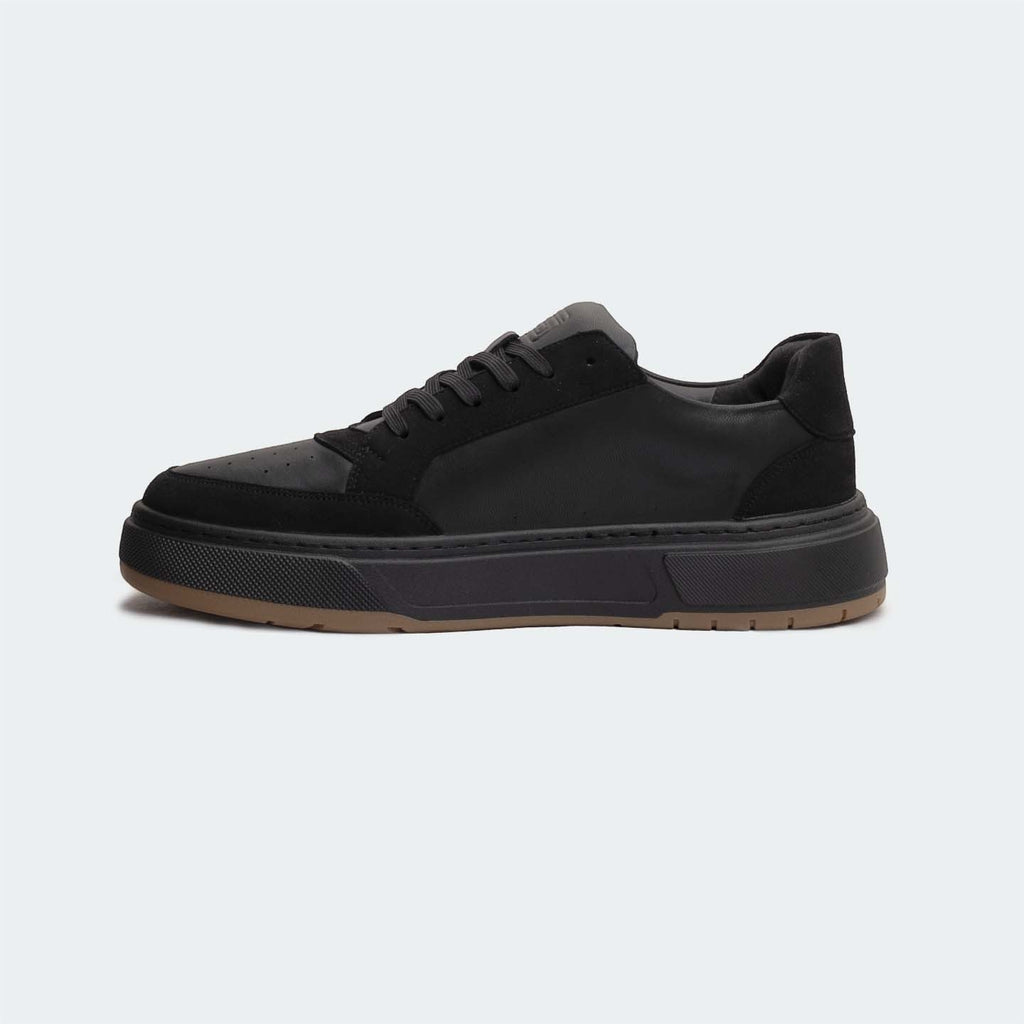 Caliber Shoes black microfiber suede casual sneakers with PU/TPU sole and lace-up closure.