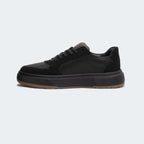 Caliber Shoes black microfiber suede casual sneakers with PU/TPU sole and lace-up closure.