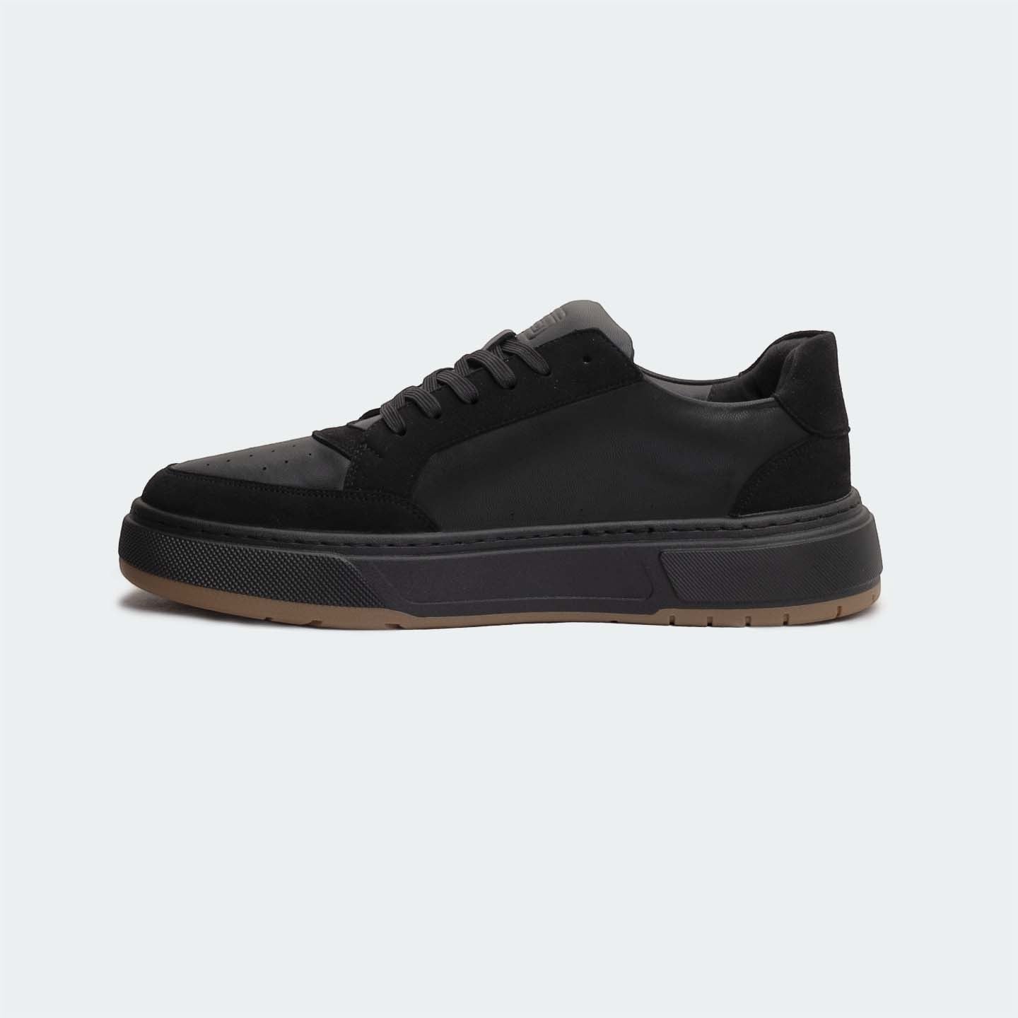 Caliber Shoes black microfiber suede casual sneakers with PU/TPU sole and lace-up closure.