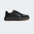 Caliber Shoes black microfiber suede casual sneakers with PU/TPU sole and lace-up closure.
