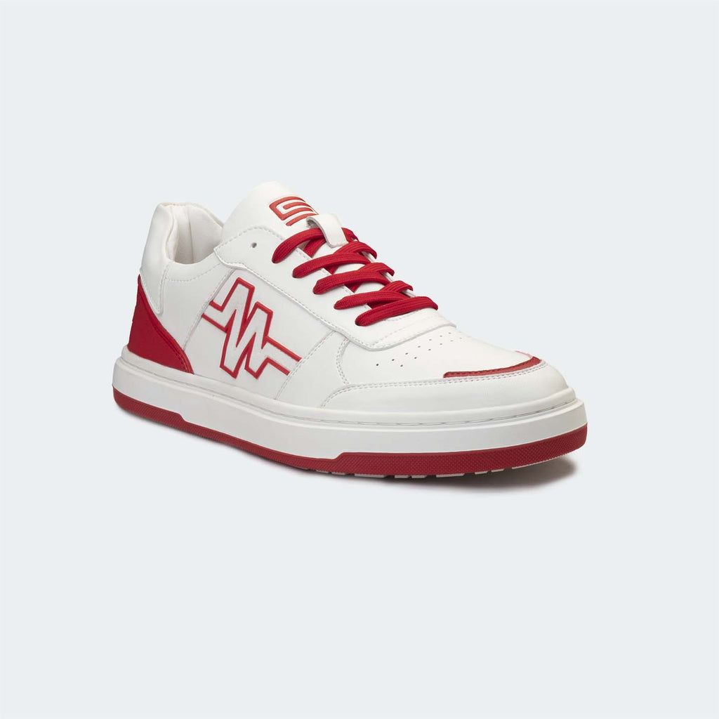 Caliber Shoes x VEK White/Red Unisex Sneakers (Metronome  569)