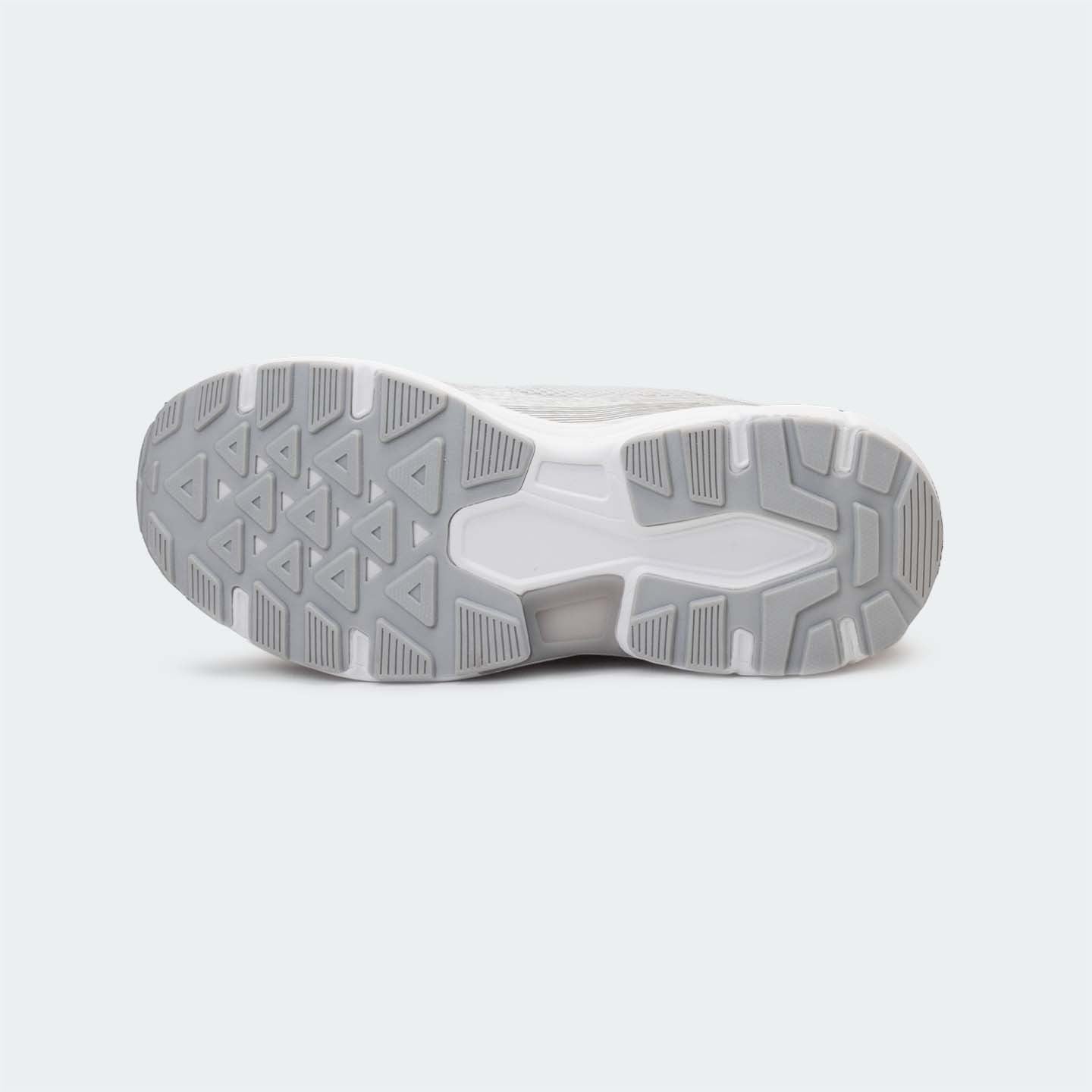 Caliber Shoes men's light grey mesh sports sneakers with white EVA sole and metallic detailing.