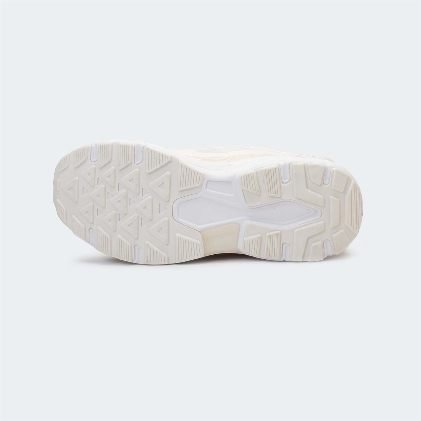 Caliber Shoes white mesh sports sneakers with gold accents and sculpted EVA midsole.