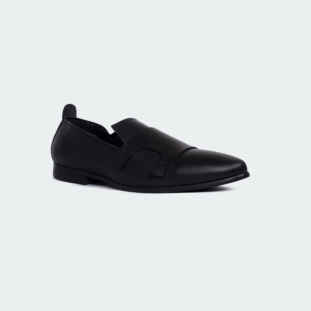 Black Double Monk Strap Shoes for Men (OPAL B712 C)