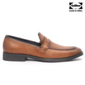 Caliber Shoes Coffee/R Penny Formal Shoes for Men, slip-on style, slightly pointed tip, made from microfiber with rubber sole.