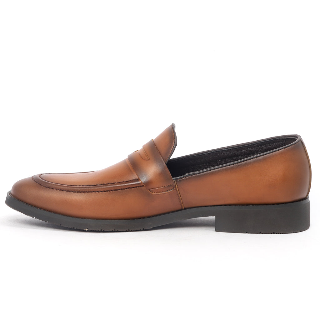 Caliber Shoes Coffee/R Penny Formal Shoes for Men, slip-on style with slightly pointed tip and rubber sole.