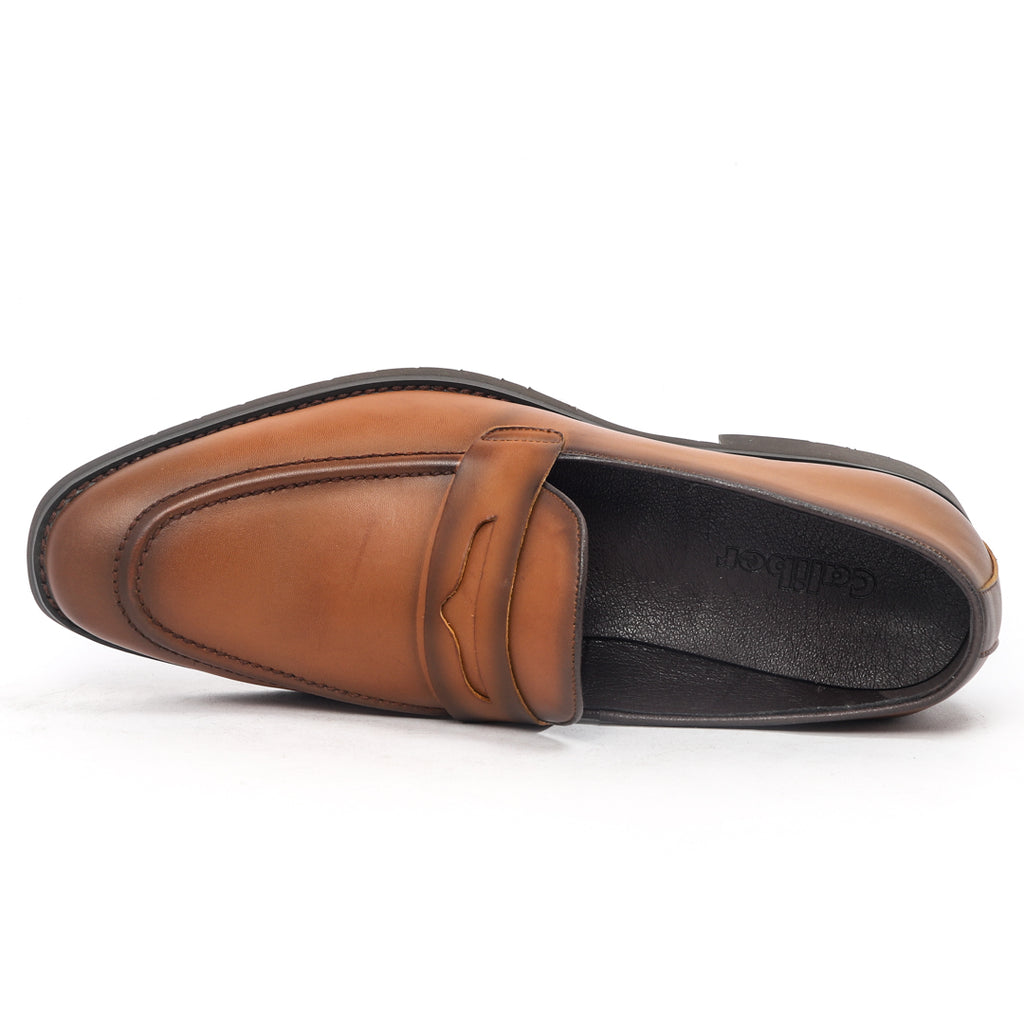 Caliber Shoes Coffee/R Penny formal shoes for men, genuine microfiber, slip-on, slightly pointed tip, rubber sole.