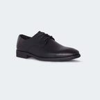 Caliber Shoes black faux leather plain toe derby dress shoes with lace-up closure and low block heel.