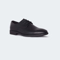 Caliber Shoes black faux leather plain toe derby dress shoes with lace-up closure and low block heel.