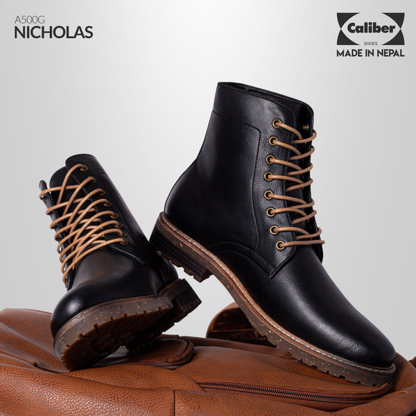 Caliber Shoes Black Lace Up Boots For Men (NICHOLAS A500G) - Caliber Shoes