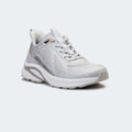 Caliber Shoes light grey mesh sports sneakers with white sculpted EVA midsole and metallic detailing.