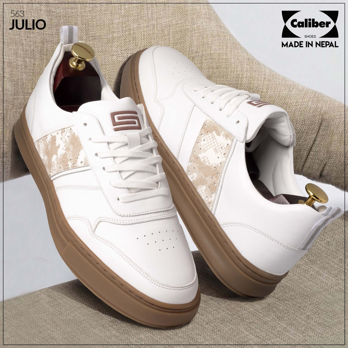 White/Brown Casual Sneakers for Men & Women (JULIO 563CMF) - Caliber Shoes