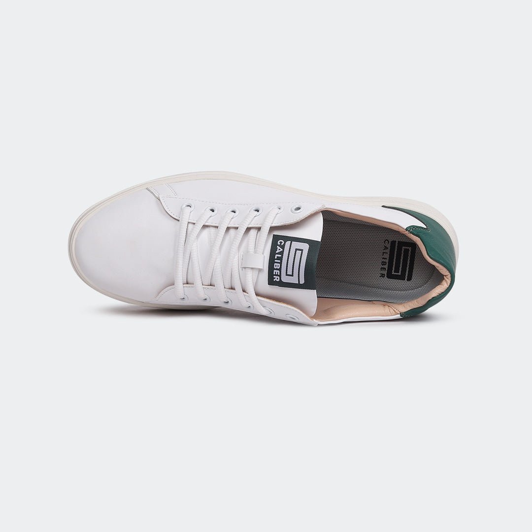 WHITE/GRN Sneakers for Men (GENIUS 555) - Caliber Shoes